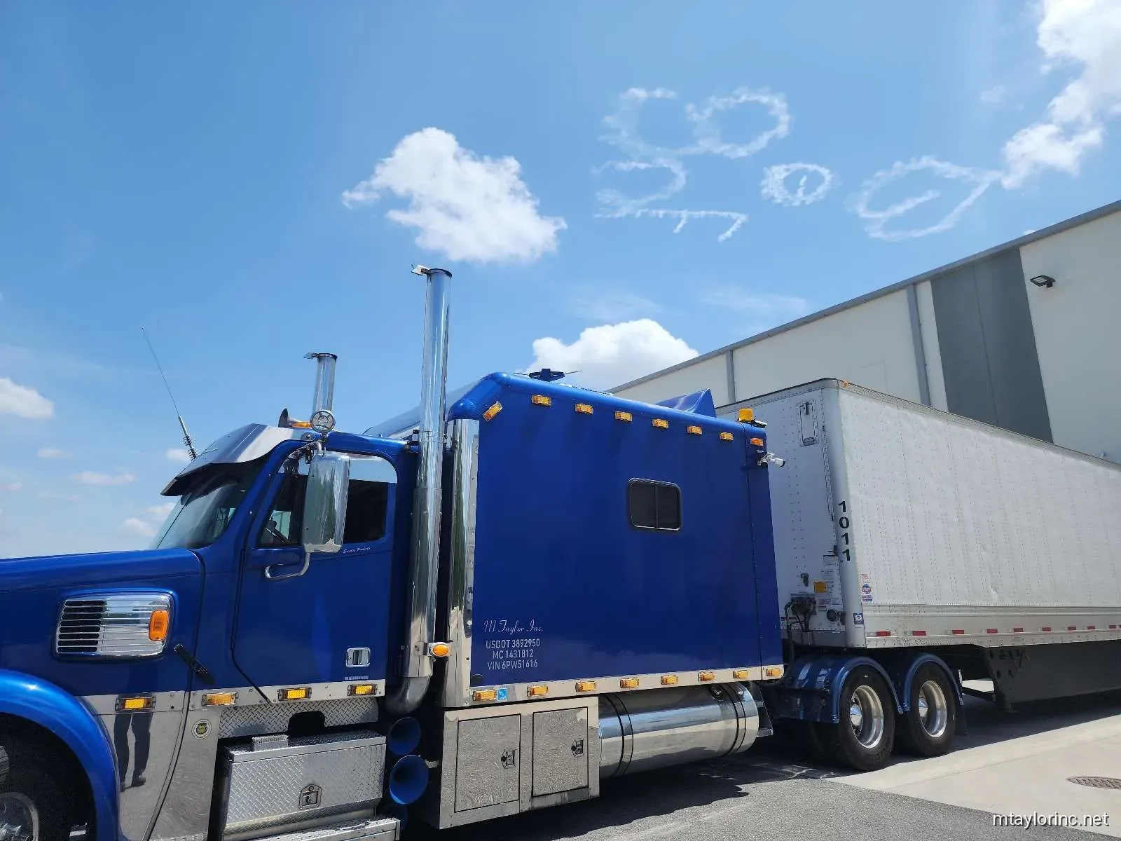 M Taylor Inc power-only tractor with dry van trailer at delivery dock