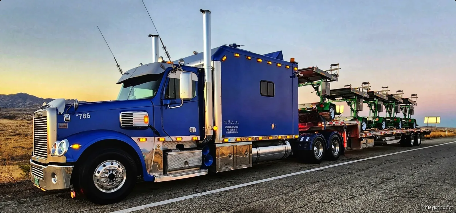 M Taylor Inc stepdeck hauling agricultural sprayer from California to Florida