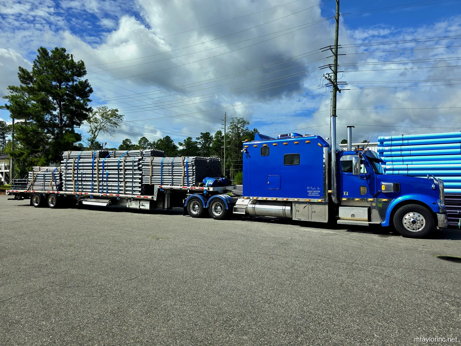 Electrical conduit picked up in Thomasville, Georgia for delivery to Columbia, SC and Richmond, VA.